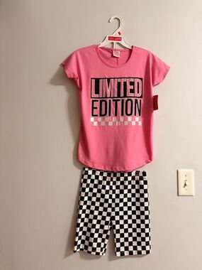 Kids "Limited Edition" Pink Tee & Black-White Check Shorts Matching Set